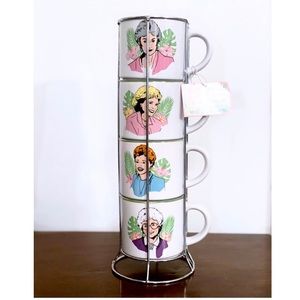 “GOLDEN GIRLS” Coffee Mugs Stackable Gift Set of 4 10oz with Metal Stand